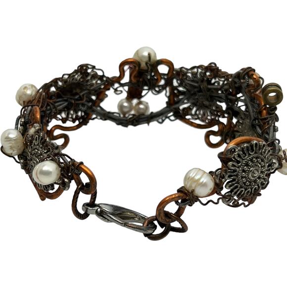 Artisan Handcrafted Gunmetal Filigree Pearl Wire Wrapped Victorian Gothic - Picture 7 of 10